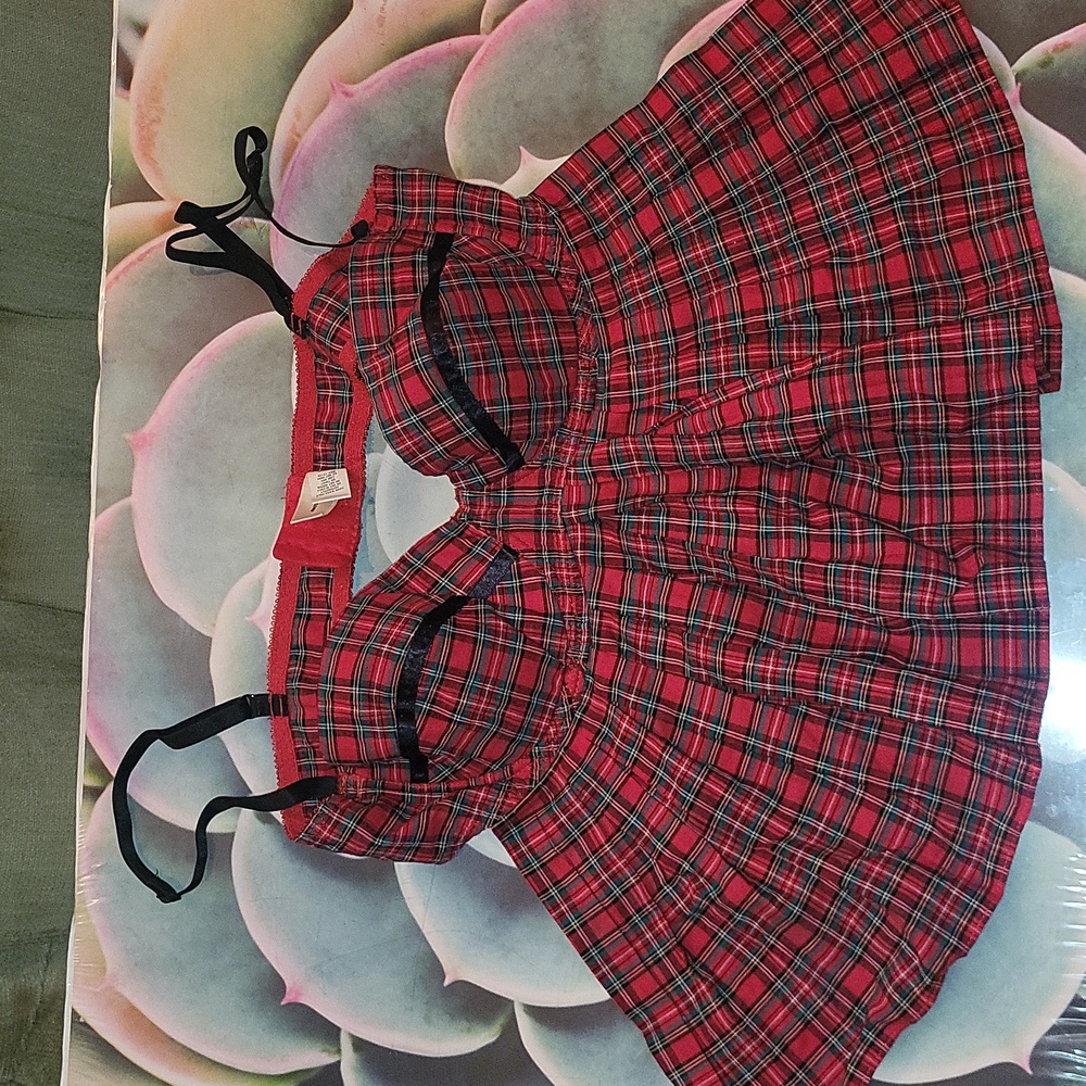 Rare FIND Sexy Frederick's of Hollywood Red Plaid Lingerie Medium - Picture 5 of 14